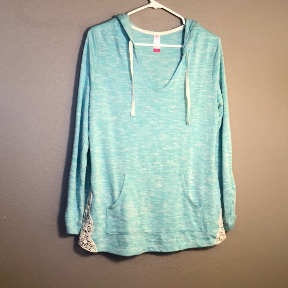 Mint with cream accents long sleeve hoodie